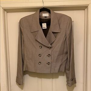 Casual Corner Blazer Jacket 12 Tan Brown Double Breasted Cropped